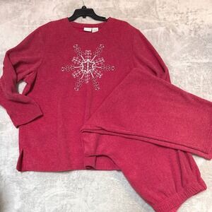 White Stag Plus 22/24 Plus Snowflake Lounge Pajama Set Embroidered Top Pant Cozy